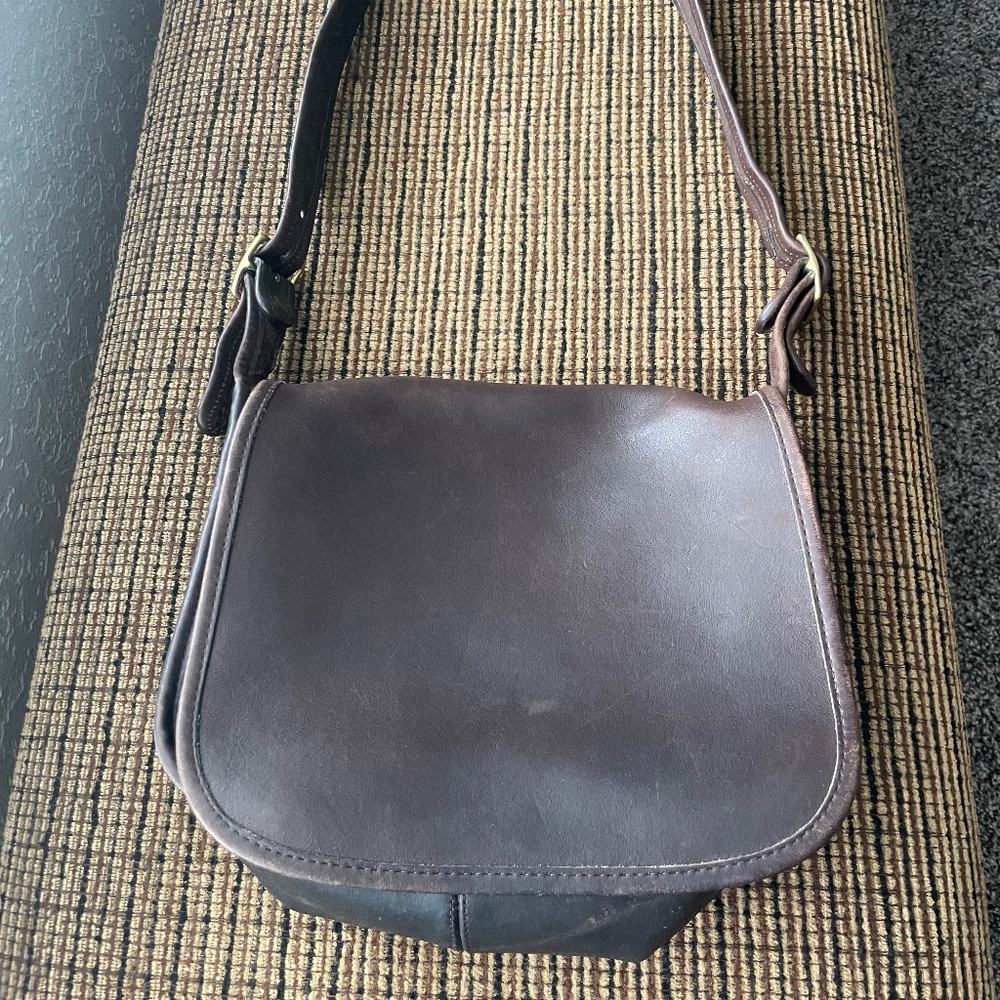 Vintage Coach Brown Leather Saddle Bag